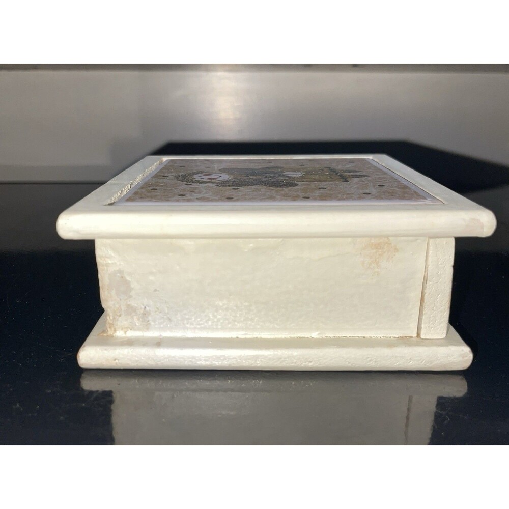 Trinket Jewelry Box Wood With Inlay Angel On Top - Picture 7 of 12